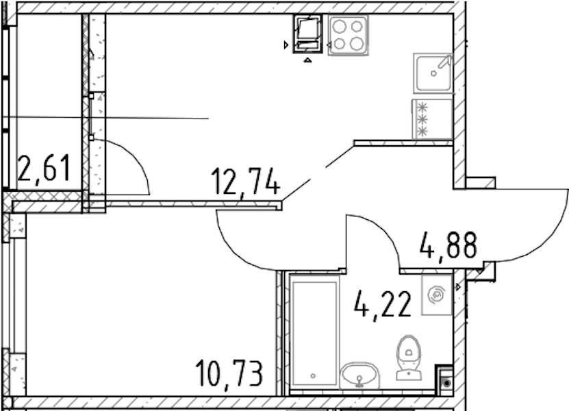 1-комнатная квартира 32.57 м², 11/17 эт., ЖК «Город Первых»